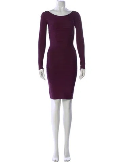 Pre-owned Herve Leger Bateau Neckline Mini Dress In Purple