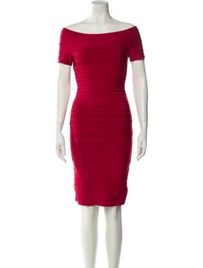 Pre-owned Herve Leger Bateau Neckline Mini Dress In Red