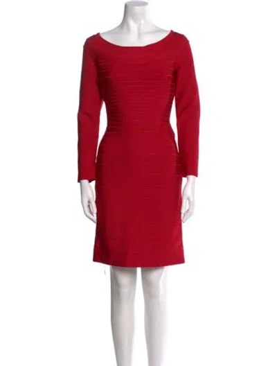 Pre-owned Herve Leger Bateau Neckline Mini Dress In Red