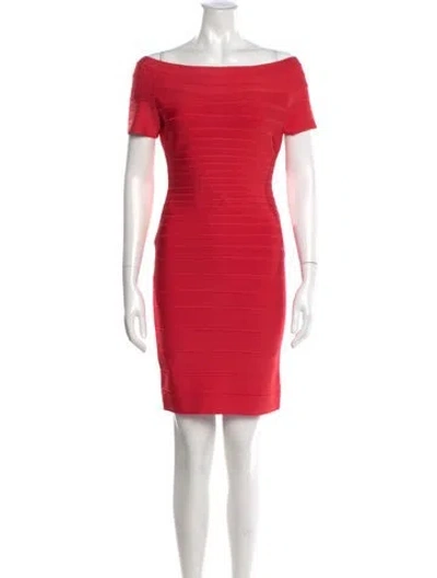 Pre-owned Herve Leger Bateau Neckline Mini Dress In Red