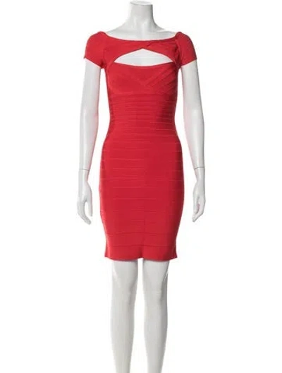 Pre-owned Herve Leger Bateau Neckline Mini Dress In Red