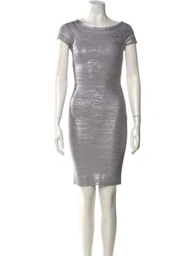 Pre-owned Herve Leger Bateau Neckline Mini Dress In Silver