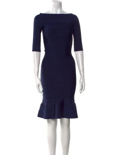 Pre-owned Herve Leger Bateau Neckline Mini Dress W/ Tags In Blue