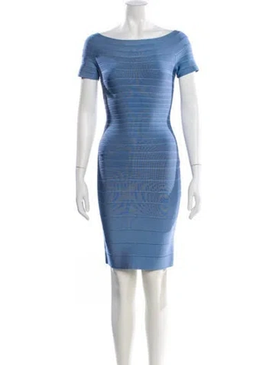Pre-owned Herve Leger Bateau Neckline Mini Dress W/ Tags In Blue