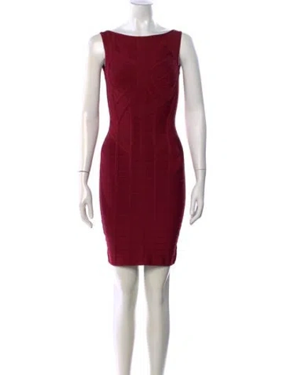Pre-owned Herve Leger Bateau Neckline Mini Dress W/ Tags In Burgundy