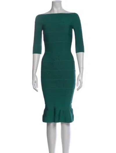 Pre-owned Herve Leger Bateau Neckline Mini Dress W/ Tags In Green