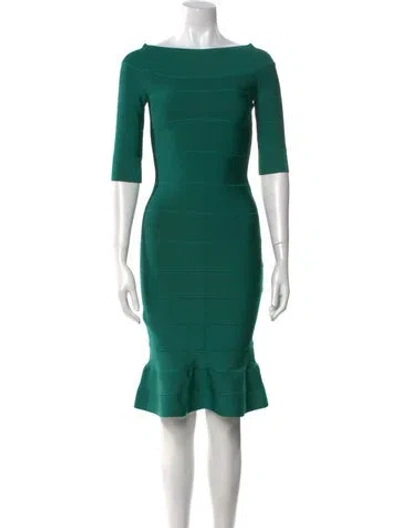 Pre-owned Herve Leger Bateau Neckline Mini Dress W/ Tags In Green