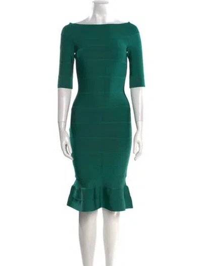 Pre-owned Herve Leger Bateau Neckline Mini Dress W/ Tags In Green
