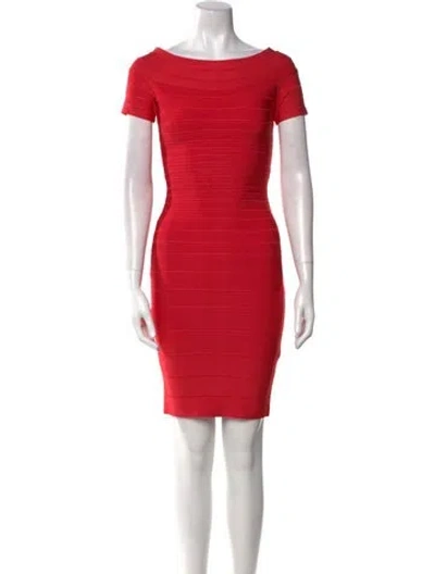 Pre-owned Herve Leger Bateau Neckline Mini Dress W/ Tags In Red