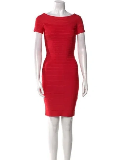 Pre-owned Herve Leger Bateau Neckline Mini Dress W/ Tags In Red
