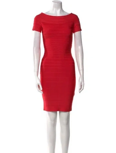 Pre-owned Herve Leger Bateau Neckline Mini Dress W/ Tags In Red