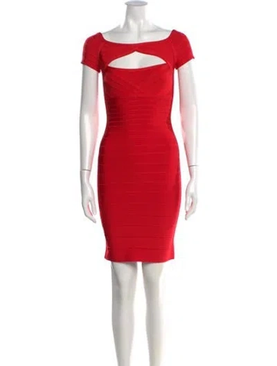 Pre-owned Herve Leger Bateau Neckline Mini Dress W/ Tags In Red