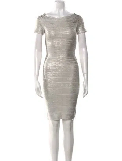 Pre-owned Herve Leger Bateau Neckline Mini Dress W/ Tags In Silver