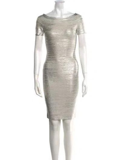 Pre-owned Herve Leger Bateau Neckline Mini Dress W/ Tags In Silver