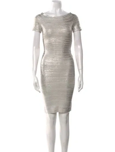 Pre-owned Herve Leger Bateau Neckline Mini Dress W/ Tags In Silver