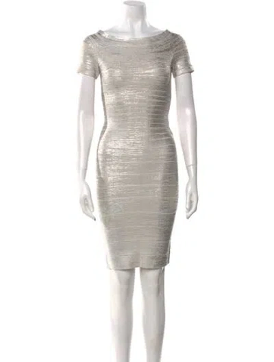 Pre-owned Herve Leger Bateau Neckline Mini Dress W/ Tags In Silver
