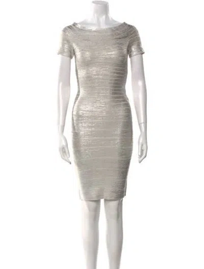 Pre-owned Herve Leger Bateau Neckline Mini Dress W/ Tags In Silver