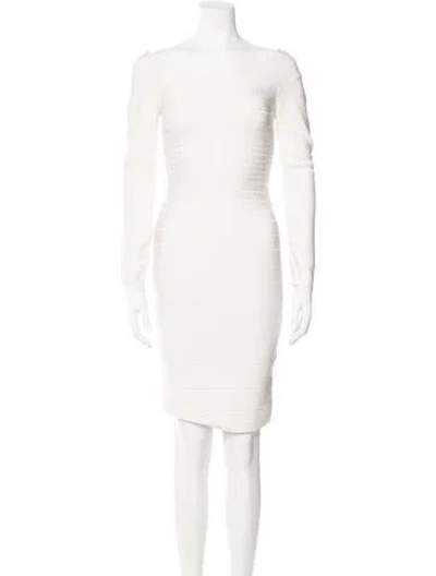Pre-owned Herve Leger Bateau Neckline Mini Dress In White