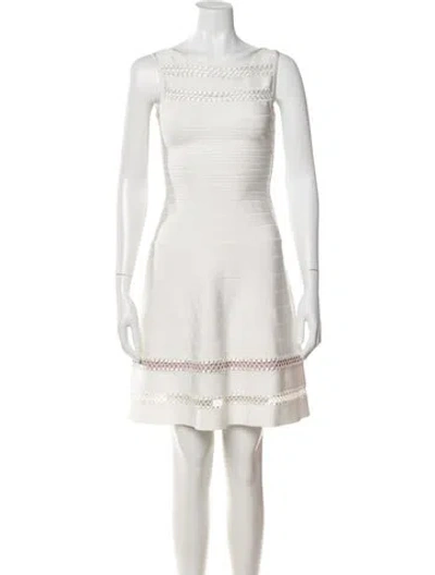 Pre-owned Herve Leger Bateau Neckline Mini Dress In White