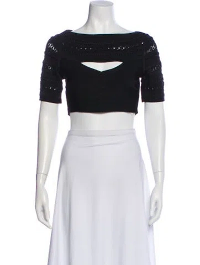 Pre-owned Herve Leger Bateau Neckline Short Sleeve Crop Top In White