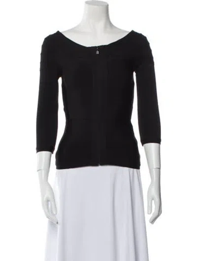 Pre-owned Herve Leger Bateau Neckline Three-quarter Sleeve Top W/ Tags In Black