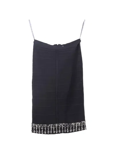 Pre-owned Herve Leger Bead-embellished Skirt In Black
