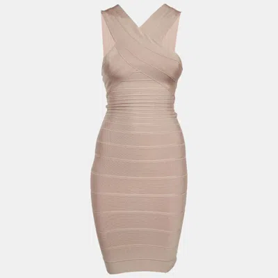 Herve Leger Beige Bandage Knit Stella Dress In Neutral