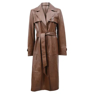 Herve Leger Belted Single-breasted Trench Coat In Brown Leather