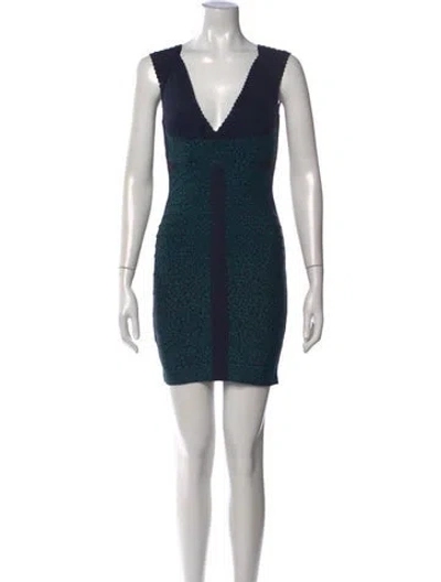 Pre-owned Herve Leger Bijou Mini Dress In Blue