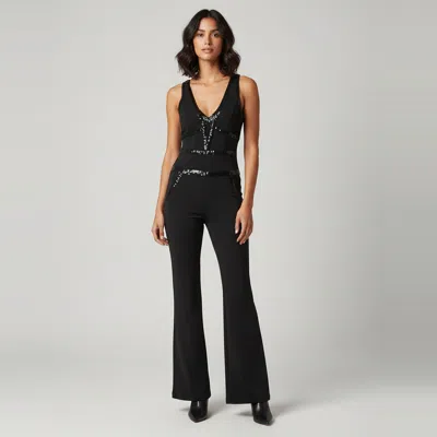 Pre-owned Herve Leger Black Bandage Knit Embellished Sleeveless Jumpsuit S