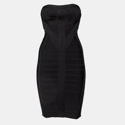Pre-owned Herve Leger Black Bandage Knit Strapless Kabele Dress S