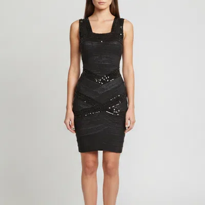 Pre-owned Herve Leger Black Embellished Bandage Textured Knit Sleeveless Dress Xs