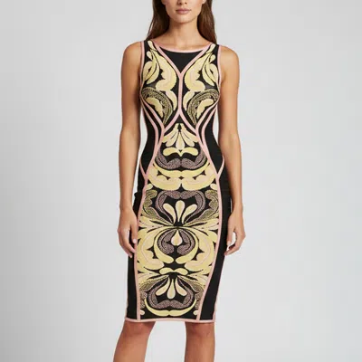 Pre-owned Herve Leger Black Floral Jacquard Knit Bandage Dress Xxs
