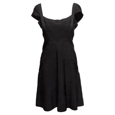 Pre-owned Herve Leger Black  Cap Sleeve Mini Dress Size Us L