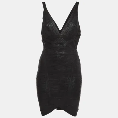 Herve Leger Black Knit Bandage Zip Up Mini Dress