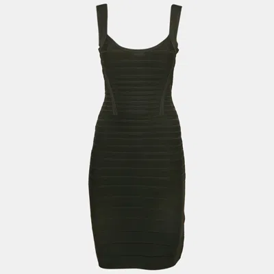 Pre-owned Herve Leger Black Knit Sleeveless Bandage Dress S