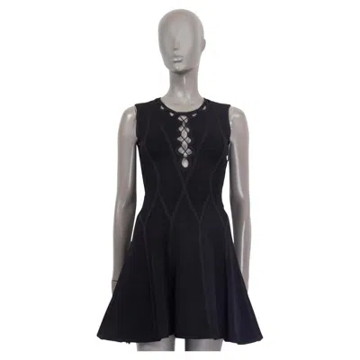 Pre-owned Herve Leger Black Lace Up Flared Bandage Dress Xxs
