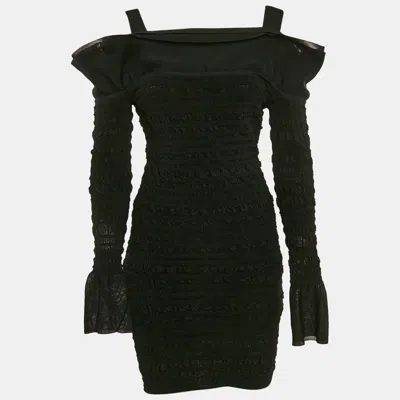 Pre-owned Herve Leger Black Patterned Knit Sleeveless Mini Dress S