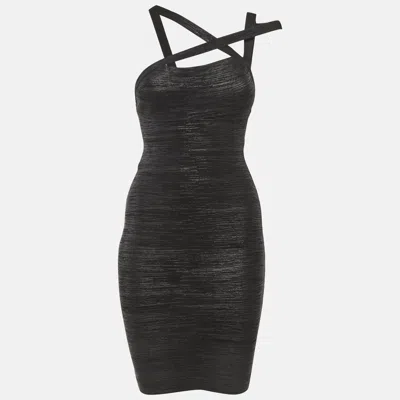 Herve Leger Black Printed Knit Bandage Dress