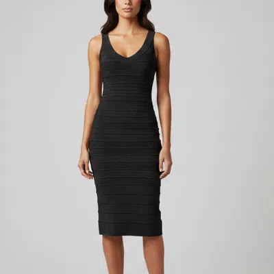 Pre-owned Herve Leger Black Textured Knit Ebba Bandage Dress L