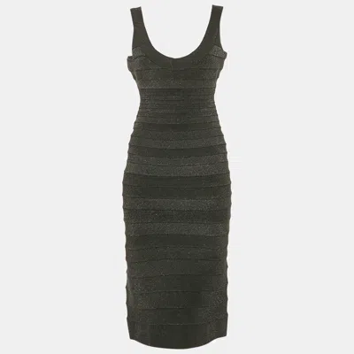 Pre-owned Herve Leger Black Textured Knit Sleeveless Bodycon Ebba Dress L