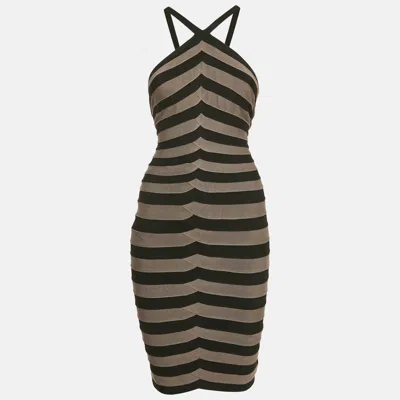 Herve Leger Black/grey Knit Bandage Dress