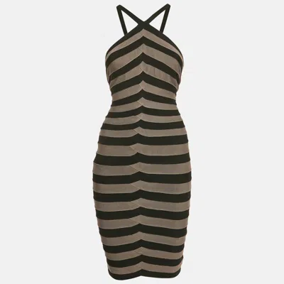 Pre-owned Herve Leger Black/grey Knit Bandage Dress S