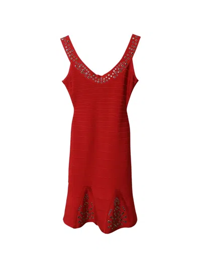 Pre-owned Herve Leger Blakey Dress In Red