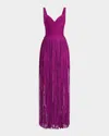 Herve Leger Blanca Tiered Fringe Sleeveless Gown In Dark Orchid