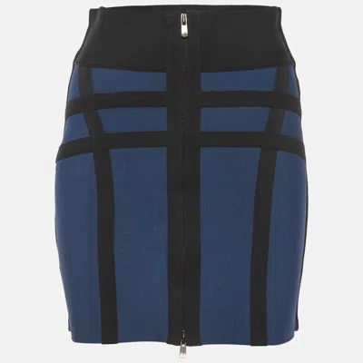 Herve Leger Blue Stretch Knit Mini Skirt