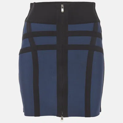 Pre-owned Herve Leger Blue Stretch Knit Mini Skirt M