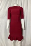 Herve Leger Boat Neck Banded Flair Dress In Red Rayon In Red