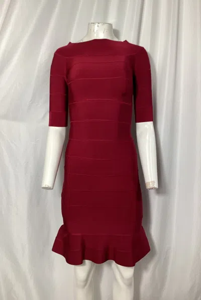 Herve Leger Boat Neck Banded Flair Dress In Red Rayon