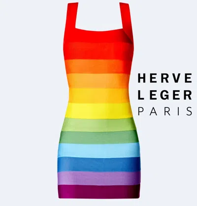 Pre-owned Herve Leger Body Con Bandage Limited Edition Rainbow Pride Mini Dress In Multicolor